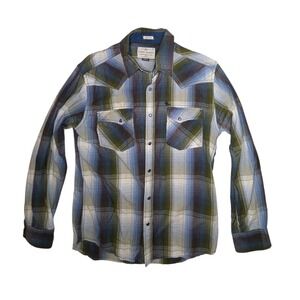 Cody James Mens Slim Fit Plaid Long Sleeve Cotton Pearl Snap Shirt Size L